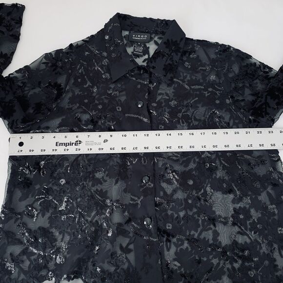 VTG Virgo Top Women 16 Black Velvet Burnout Sheer Sparkle Button Whimsygoth Goth - Picture 7 of 9